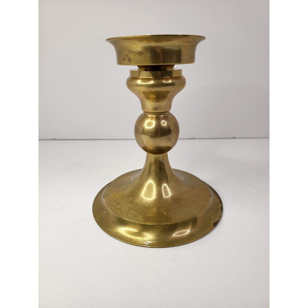 Vintage Solid Brass Candlestick Holder 5.25 Inch Taper Pillar Stand Taiwan